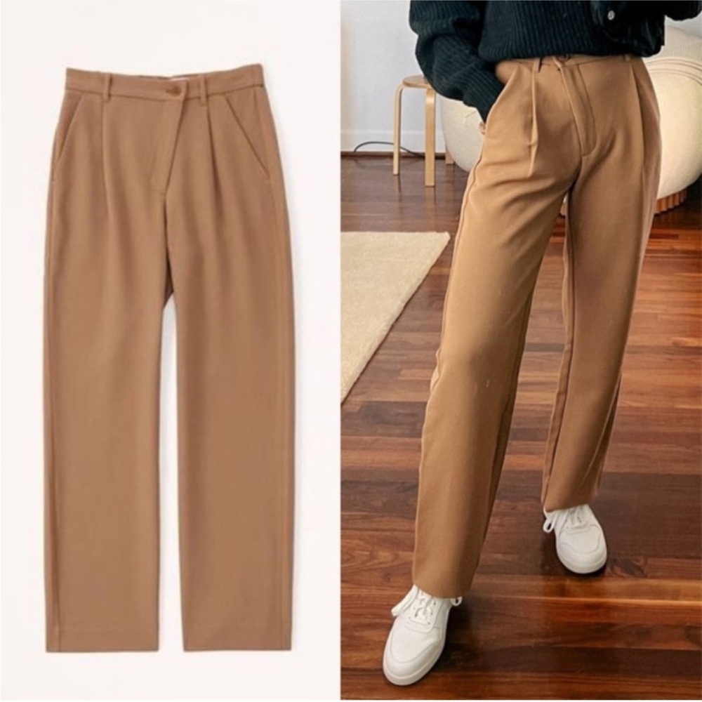 NWOT A&F Tailored Relaxed Straight Pant w/ Criss Cross Waist in Camel Brown